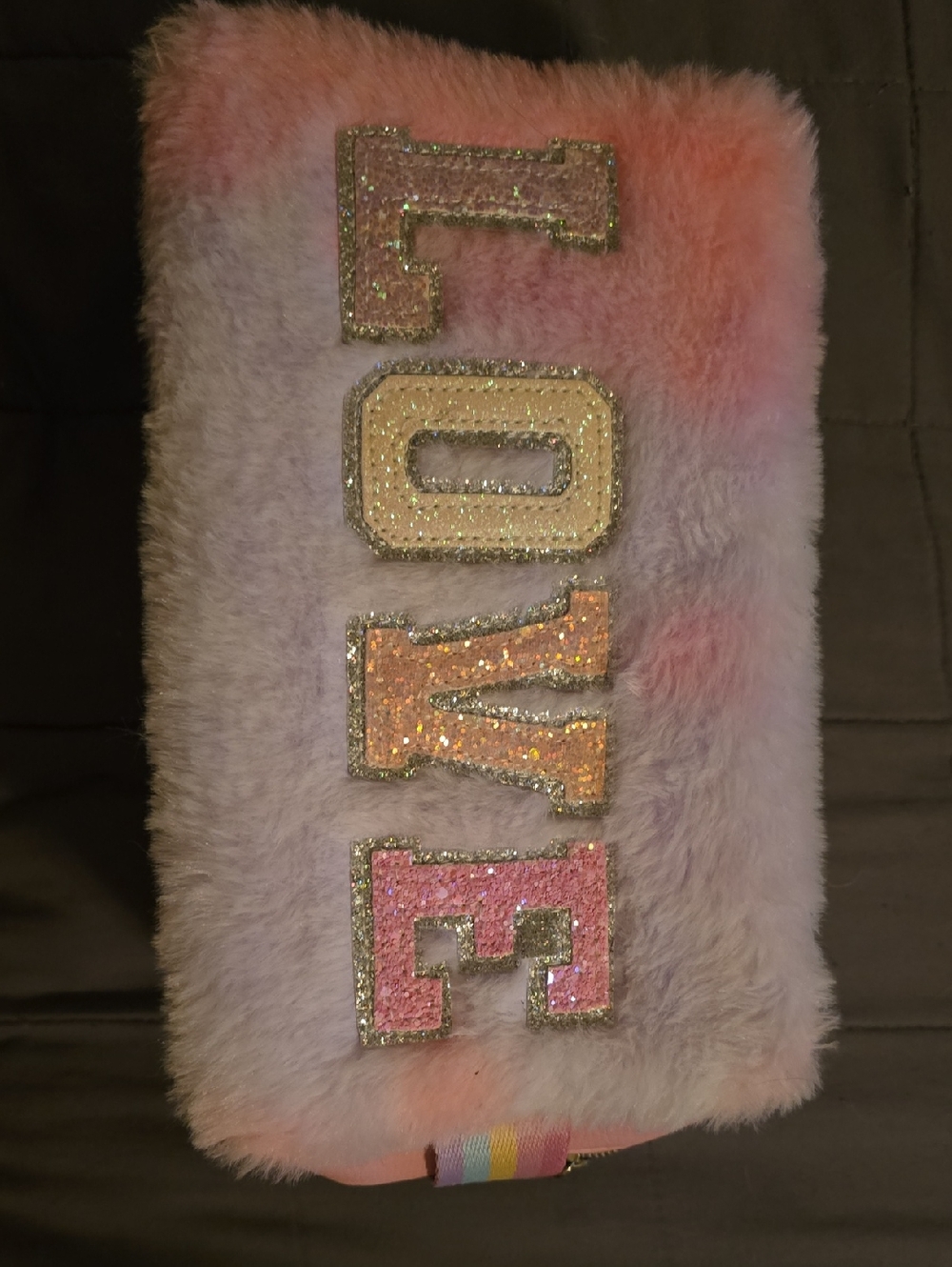 Pink Plush 'LOVE' Cosmetic Bag - Faux Fur Makeup Case